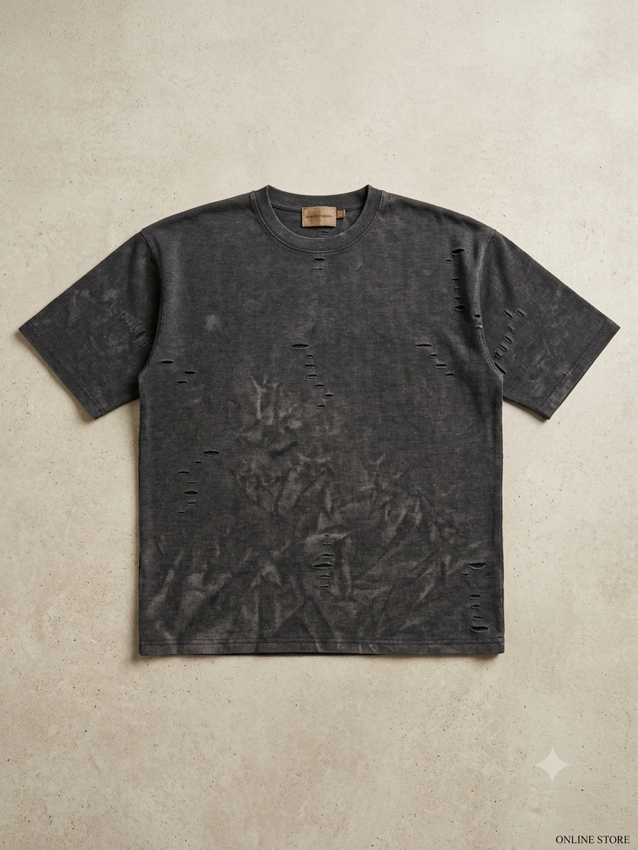 Urban Grunge Down-Shoulder Acid Wash T-Shirt