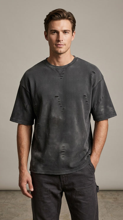 Urban Grunge Down-Shoulder Acid Wash T-Shirt