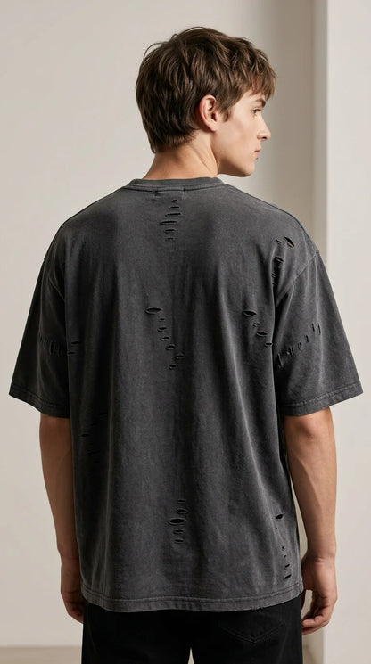 Urban Grunge Down-Shoulder Acid Wash T-Shirt