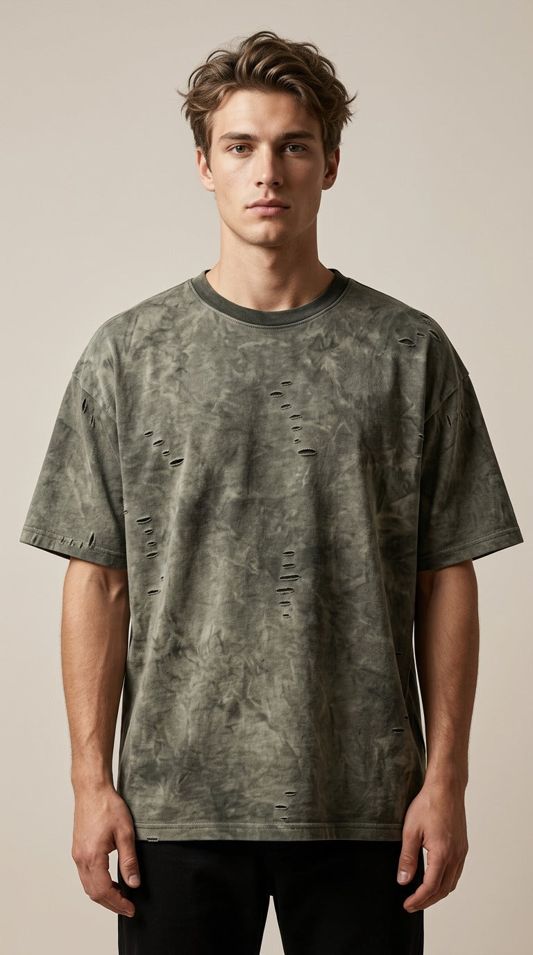 Urban Grunge Down-Shoulder Acid Wash T-Shirt
