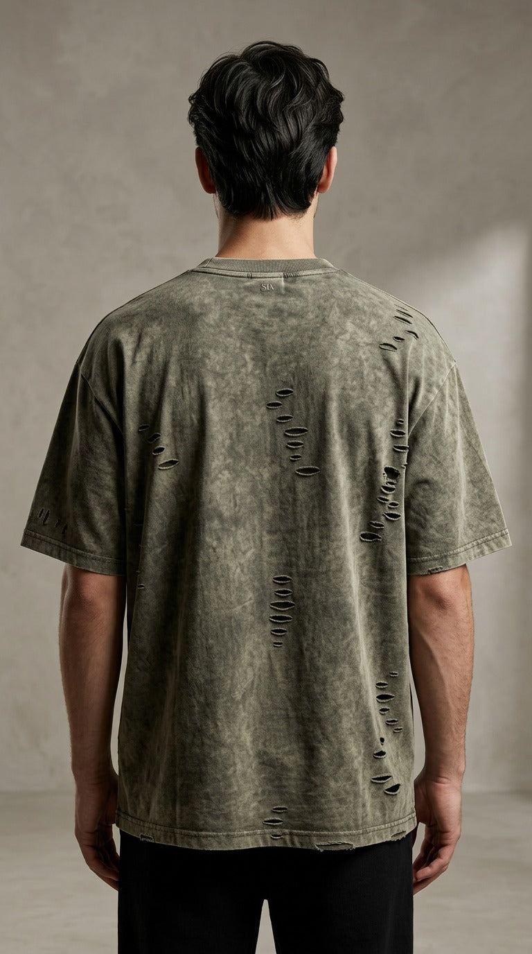 Urban Grunge Down-Shoulder Acid Wash T-Shirt