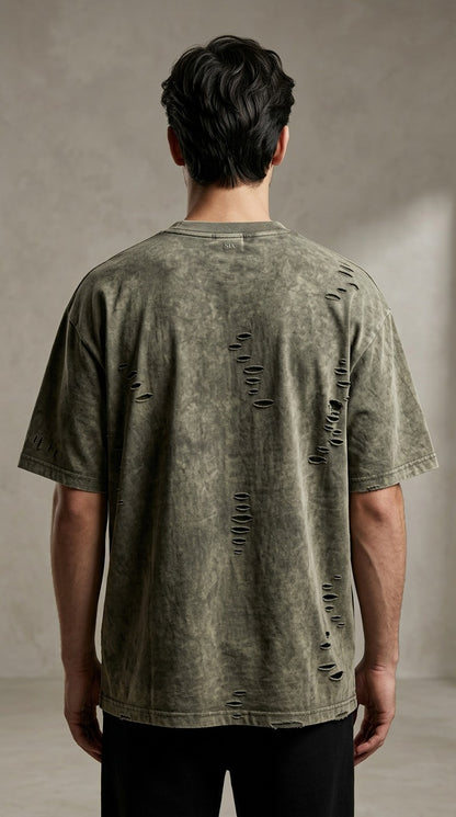 Urban Grunge Down-Shoulder Acid Wash T-Shirt