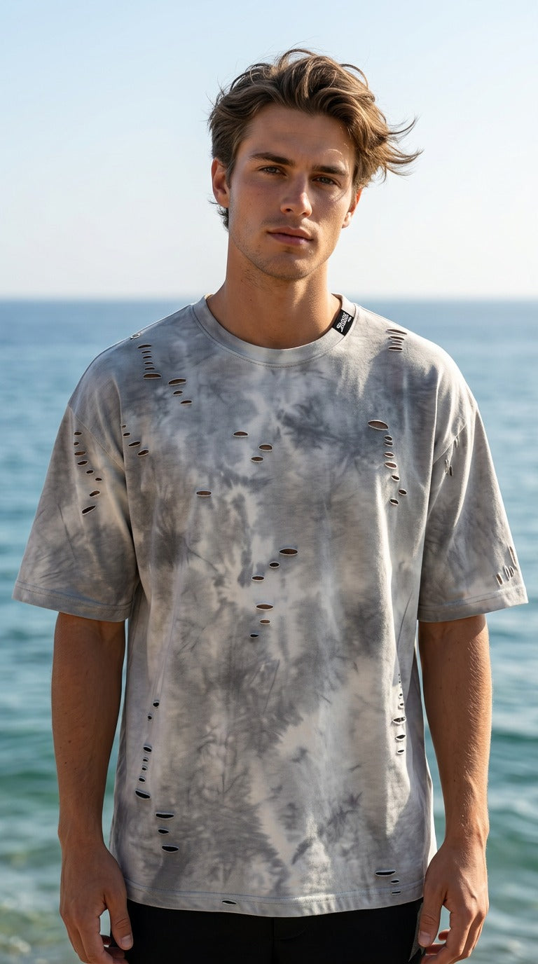 Urban Grunge Down-Shoulder Acid Wash T-Shirt