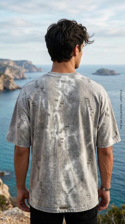 Urban Grunge Down-Shoulder Acid Wash T-Shirt