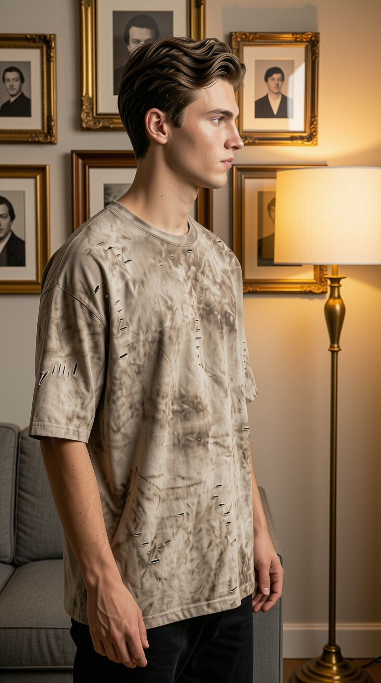 Urban Grunge Down-Shoulder Acid Wash T-Shirt