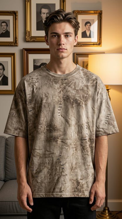 Urban Grunge Down-Shoulder Acid Wash T-Shirt